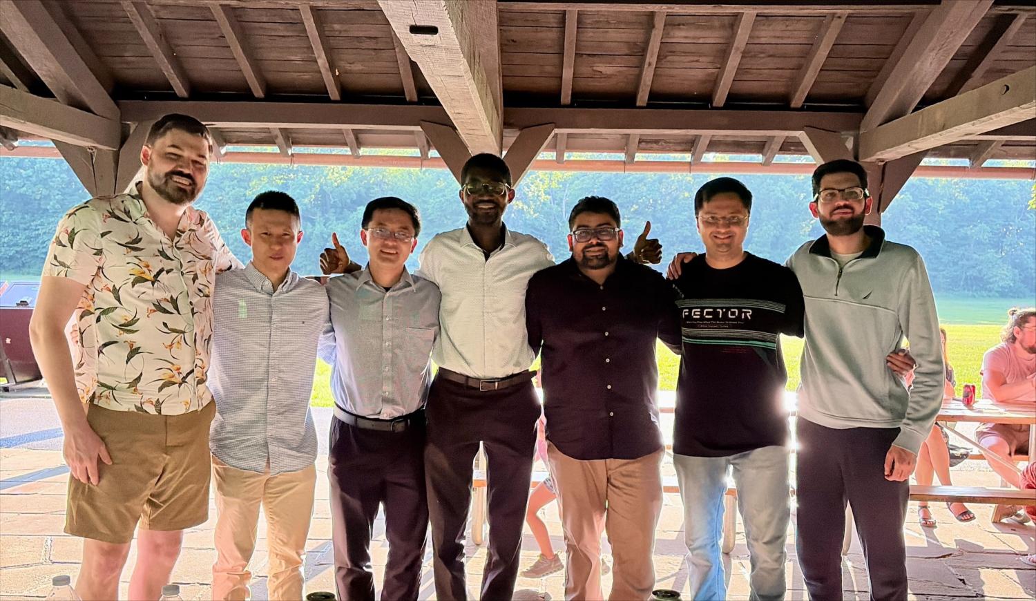 Drs. Ryan Newhardt, James Wang, Thomas To, Sem Yao, Hairya Lakhani, Yash Thaker and Hadi Minai at the Annual New Resident Orientation Welcome Picnic in Cuyahoga Valley National Park